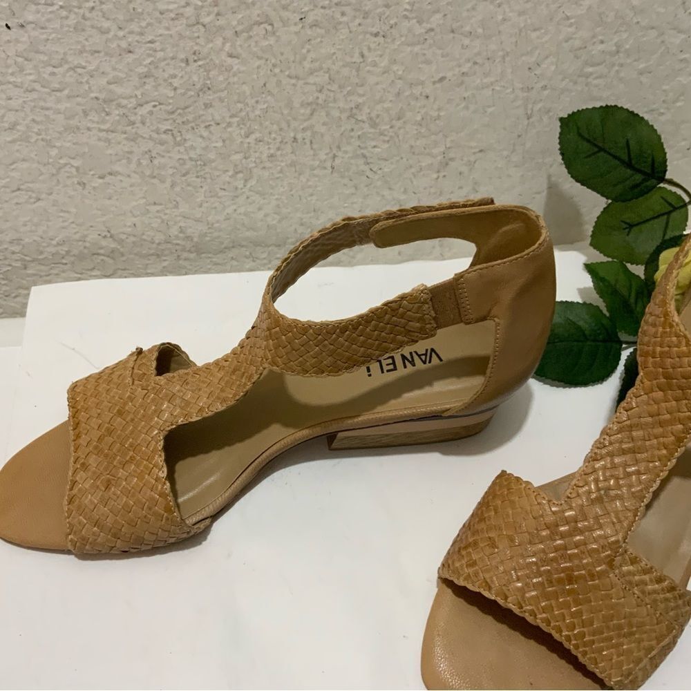 Vaneli Charee Tan  Woven Leather Ankle Strap Block Heel Sandals size 10 wide - Picture 7 of 12